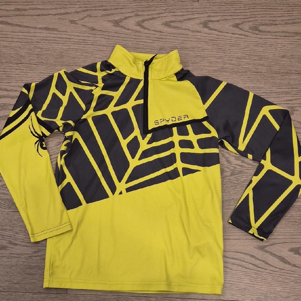 Spyder kids Neon Yellow and Black Geometric Zip Pullover Size M (9-10)